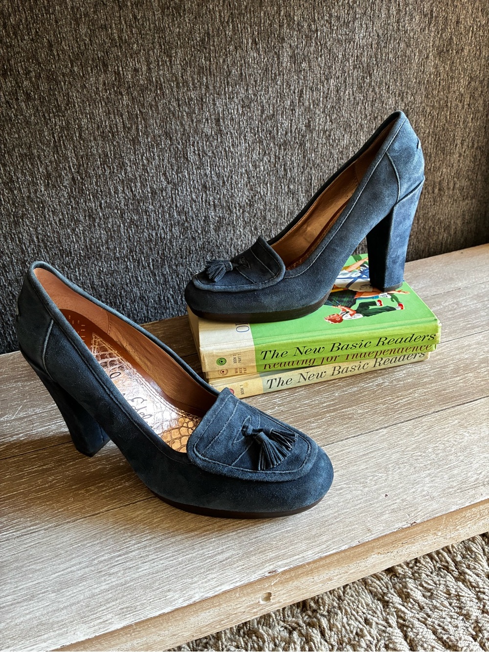 Sam Edelman Navy Suede Tassel Block Heels